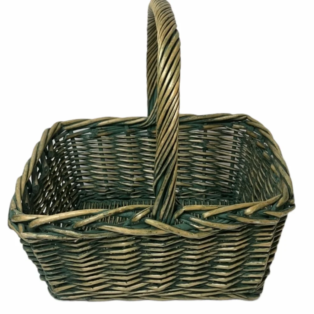 Hand Woven Basket Very Large Sturdy Storage Picnic Basket Rectangle Green